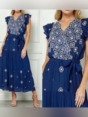 Figueroa & Flower Embroidered
Floral Midi Dress size Small medium large X-Large